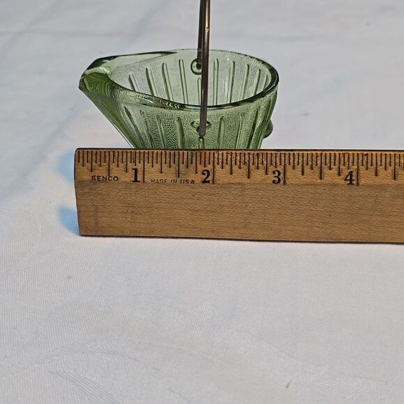 Vintage Hazel Atlas Little Coal Bucket Ashtray With Handle Green Glass 2" - Picture 12 of 14